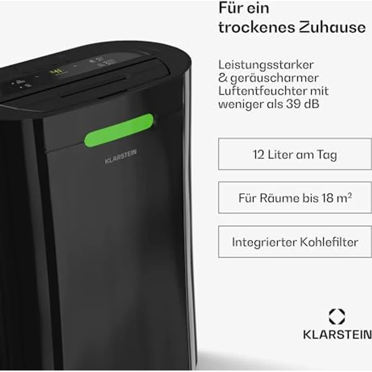 Klarstein AeroDry Smart 12l Luftentfeuchter - 12L/Tag, 2.5L Tank, 39dB, WiFi/App/Alexa Steuerung, LED Display, 24h Timer, Carbon Filter, Elektrisch, Schwarz – Bild 2