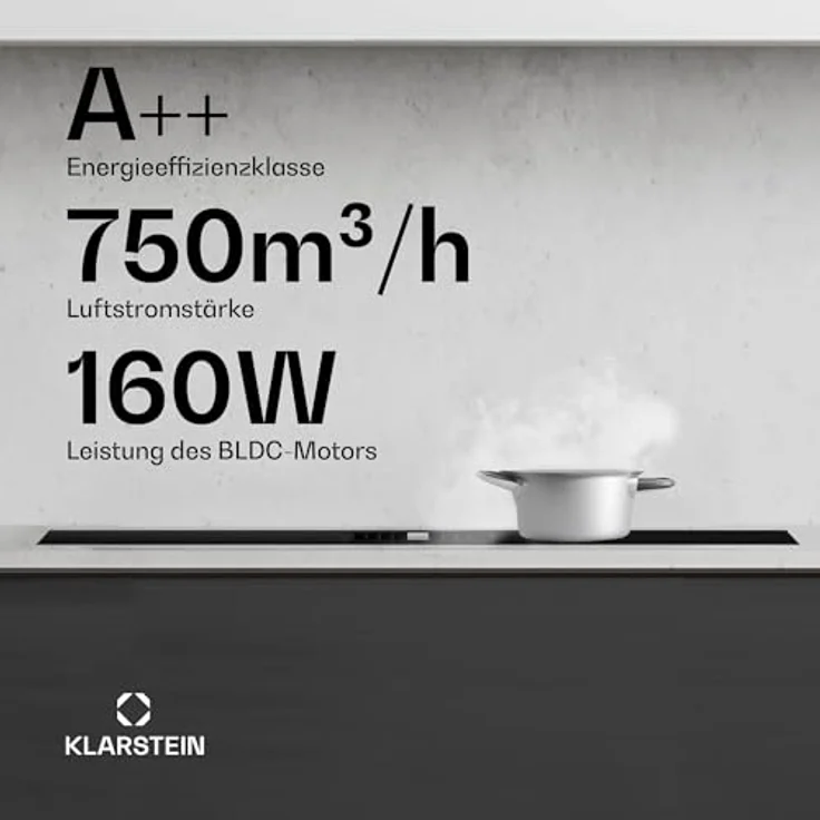 Klarstein AirJet Induktionskochfeld mit Dunstabzug, 12 kW, Boost 750 m³/h, 9 Stufen, Touch-Bedienfeld, leise 58 dB, Bridge-Connect, Schwarz – Bild 3