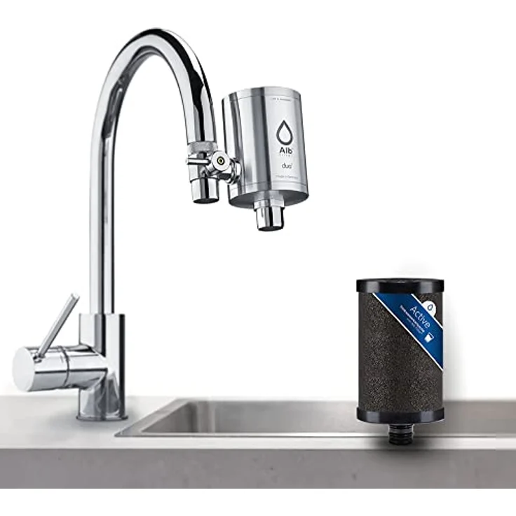 AlbFilter® Duo Active, Trinkwasserfilter für Wasserhahn mit Edelstahl-Gehäuse, reduziert Schadstoffe und verbessert Geschmack – Bild 7