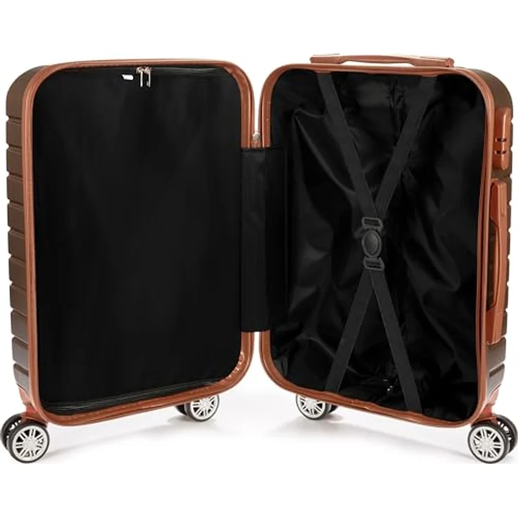 BRUBAKER Handgepäck Koffer Paris - M - Braun und Hellbraun - Reisekoffer Trolley mit Zahlenschloss, 4 Rollen und Komfort Tragegriffen - ABS Hartschalen Rollkoffer - 37 x 56 x 22 cm – Bild 4