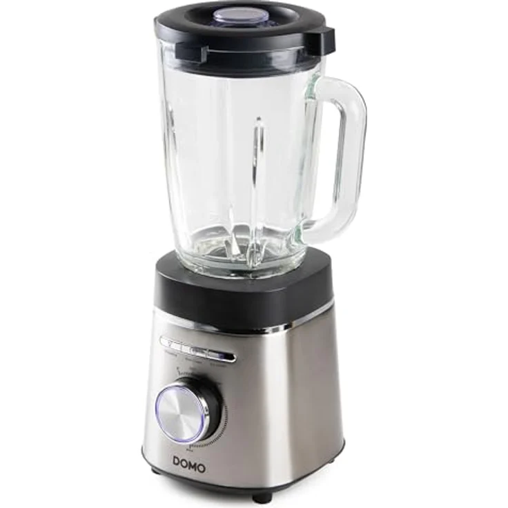 DOMO DO740BL Standmixer mit 1,75 L Glasbehälter, Edelstahl, 3 Modi (Smoothie, Autoclean, Crush), 4 Leistungsstufen, 1400 W, Silber/Schwarz – Bild 1