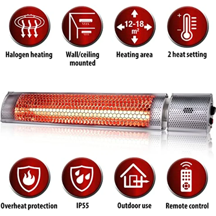 Alpina Heizstrahler Terrasse - Elektrisch - Innen und Außen - Infrarot - Hängend - mit Fernbedienung - 2000W – Bild 3