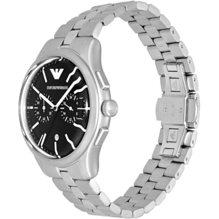 Emporio Armani Herren Chronograph, 41mm Edelstahlgehäuse mit schwarzem Sunray-Zifferblatt und 3 Unterziffern, Wasserbeständig bis 50m, Edelstahl- oder Lederarmband – Bild 3