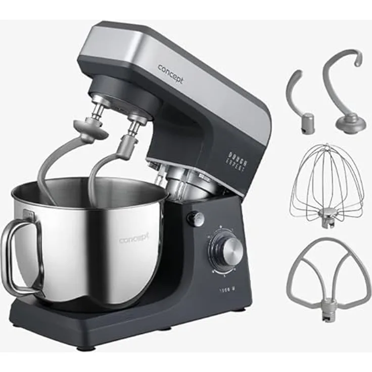 Concept Dough Expert RM6010, Planetenküchenmaschine mit 1900 W Leistung, 7-l-Edelstahlschüssel, Heizfunktion und 6 Geschwindigkeiten