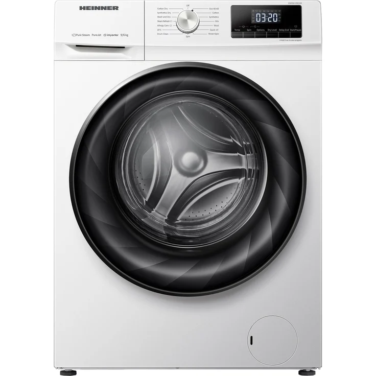 Heinner HWDM-H9614A Waschtrockner, 9 kg Waschkapazität, 6 kg Trockenkapazität, 1400 U/min, Allergie-Dampf, Weiß