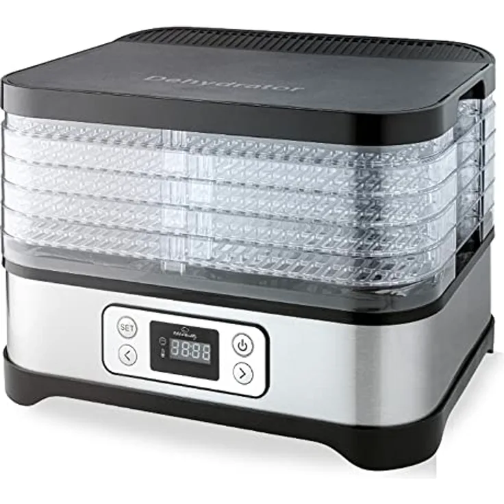KitchenQuality Dörrautomat | Elektrischer Obst-, Fleisch- & Kräutertrockner | 5 Einlegeböden | Timer & Überhitzungsschutz | Gesunde Snacks ohne Zusatzstoffe | 260 Watt Leistung