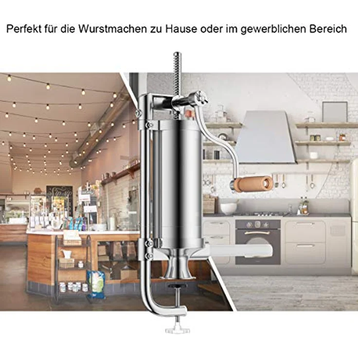 COSTWAY Wurstfüllaufsatz 3L Wurstfüller Wurstfüllmaschine mit 4 Füllrohren, Aluminium/Kunststoff, silber – Bild 7