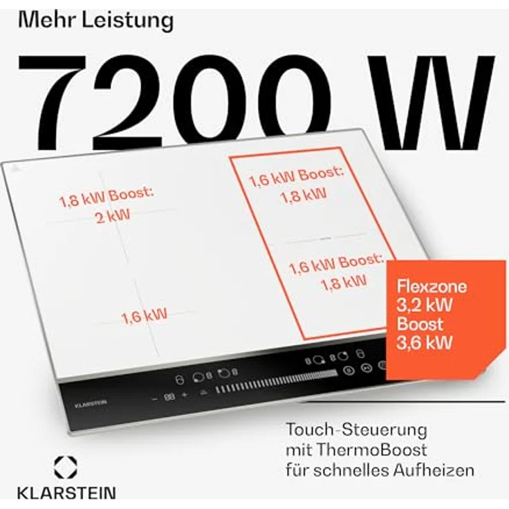 Klarstein Induktions-Kochfeld DualTone CP8-KL-DT-60-Hy-Wh, 4 Zone Flex Touch Timer LED, weiß – Bild 3