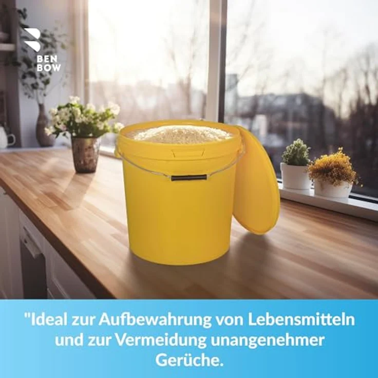 BenBow Eimer mit Deckel 30l gelb 20x 30 Liter - lebensmittelecht stabil luftdicht auslaufsicher geruchsneutral - Kunststoffbehälter mit Metalgriff – Bild 3