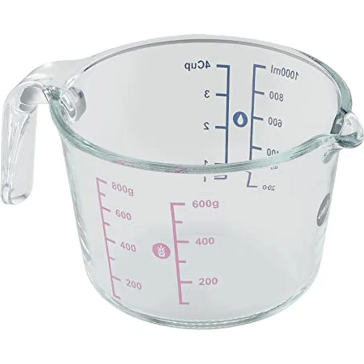 Emsa Prep&Bake Messbecher aus Glas | 1 Liter | 2 Skalen für feste und flüssige Zutaten | einfaches Ausgießen | Mikrowellentauglich | K3236134