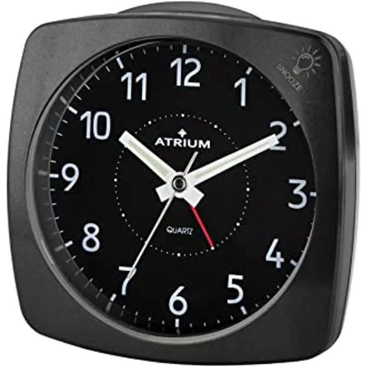 Atrium A251-7, Analog Quarz Wecker ohne Ticken, mit Licht und Snooze, Schwarz Metallic, 8,5 x 8,5 x 4 cm