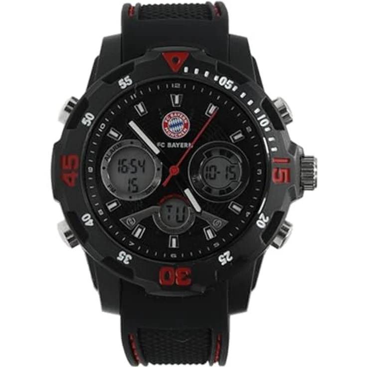 FC Bayern München Digitaluhr für Kinder, schwarze Armbanduhr mit analoger und digitaler Anzeige, Stoppuhr und Alarmfunktion – Bild 2