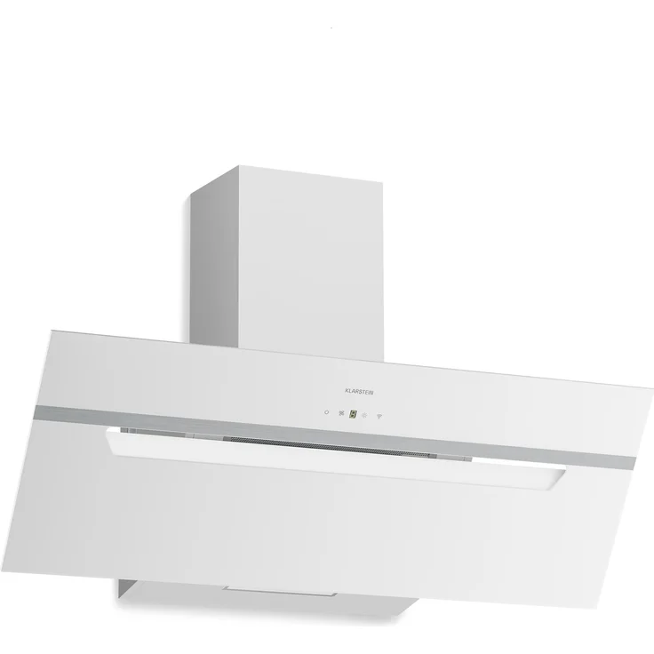 Klarstein BigBite Kopffreihaube 90 cm – Abzugshaube mit Touch-Bedienung, 417 m³/h Boost, LED-Beleuchtung, A+++, Umluft & Abluft, Glasdesign, leise, Weiß