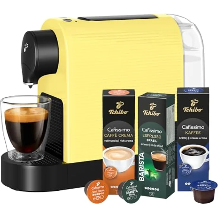 Tchibo Cafissimo „Pure plus“, Kapselmaschine inkl. 30 Kapseln für Caffè Crema, Espresso und Kaffee, 0,8l, 1250 Watt, Limited Edition Lemon Splash