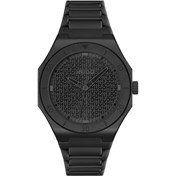 HUGO #Grail Light, Herren Uhr mit 3-Zeiger-Quarzwerk, 42 mm Aluminiumgehäuse, schwarzes Silikonarmband, 5 ATM wasserdicht, schwarzes Zifferblatt mit Logostruktur