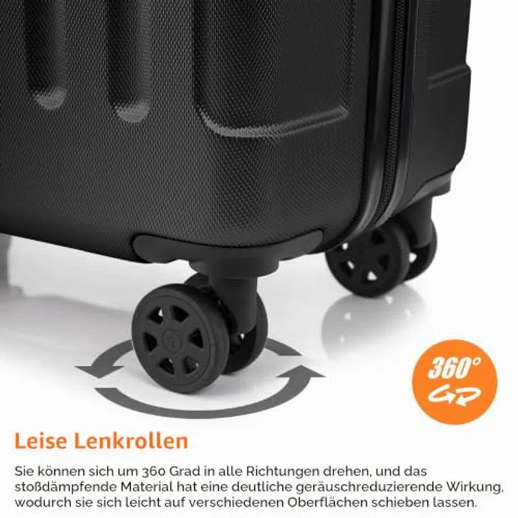 YONSLY Gepäck Suitcase Reisekoffer, Hartschalen Trolley mit 360° Lenkrollen, Zahlenschloss und mehrstufigem Teleskopgriff (S, Schwarz) – Bild 5