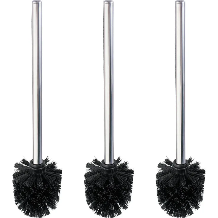 Wenko WC-Bürste mit Edelstahlstiel Glänzend 3er Set, schwarzer Bürstenkopf, rostfreier Edelstahlstiel