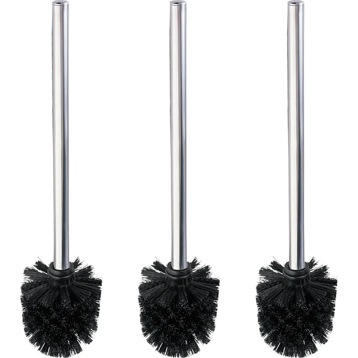Wenko WC-Bürste mit Edelstahlstiel Glänzend 3er Set, schwarzer Bürstenkopf, rostfreier Edelstahlstiel – Bild 1