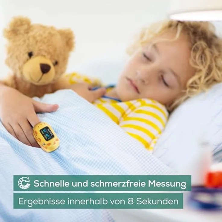 Beurer PO 13 Kids, Finger-Pulsoximeter für Kinder, sekundenschnelle Messung, automatische Display-Ausrichtung, mit Gürteltasche, Giraffen-Design – Bild 4