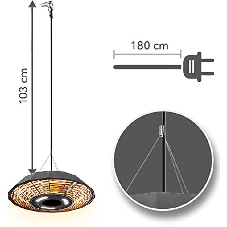 TROTEC Infrarotstrahler Design-Deckenheizstrahler IR 2010 SC, Heizleistung von 2.000 W, Gleichmäßige Rundumwärme für bis zu 15 m², 2000 W, Infrarotheizung - Preisvergleich – Bild 2