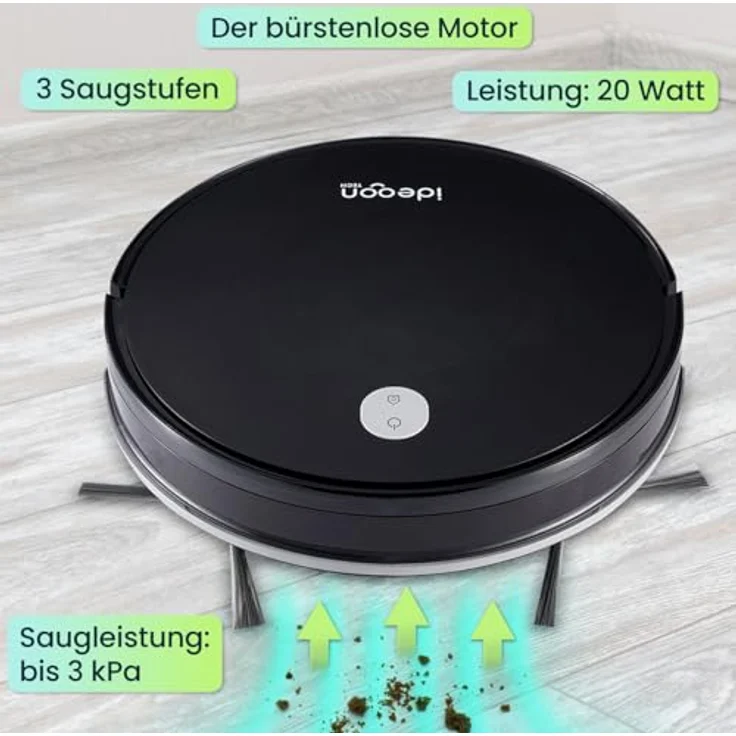 shop'n smile ideoon 3in1 Saugroboter mit Wischfunktion, App-Steuerung, bis 120 m², 3 kPa Saugkraft, beutellos, bürstenloser Motor, leise mit 63 dB – Bild 4