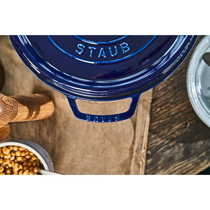 Staub 1102891 Cocotte-Bräter, rund mit Deckel 28 cm, 6,70 L, mit mattschwarzer lierung im Inneren des Topfes, dunkelblau – Bild 4
