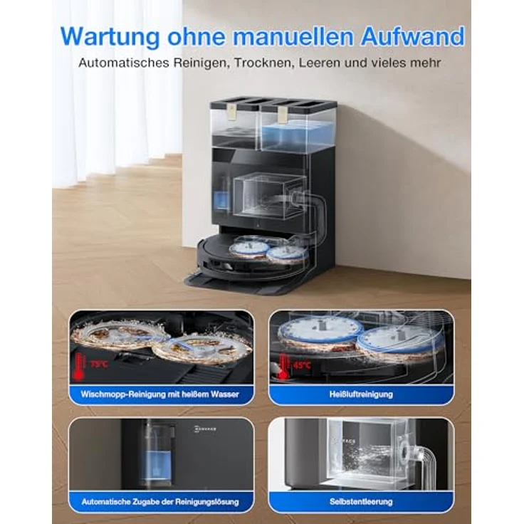 ECOVACS DEEBOT T50 PRO Omni Gen3, Saugroboter mit Wischfunktion, 25.000 Pa Saugkraft, AIVI 3D 3.0, automatischer Reinigungslösung, Mopp-Reinigung bei 75°C, ultraflaches Design in Glanzschwarz – Bild 5