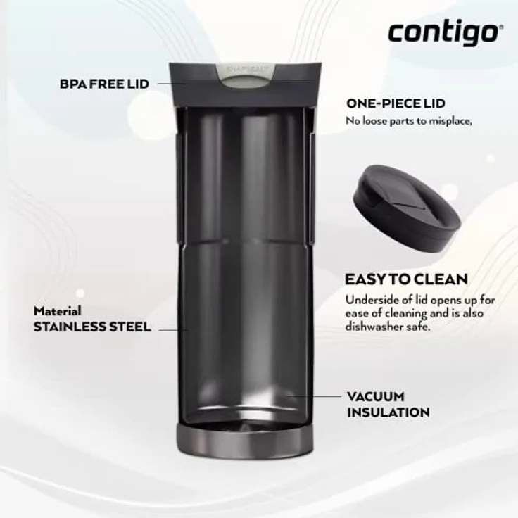 Contigo Thermobecher Byron Snapseal, Edelstahl Isolierbecher, Kaffebecher to go, auslaufsicher, spülmaschinenfester Deckel BPA-frei, 470 ml – Bild 4