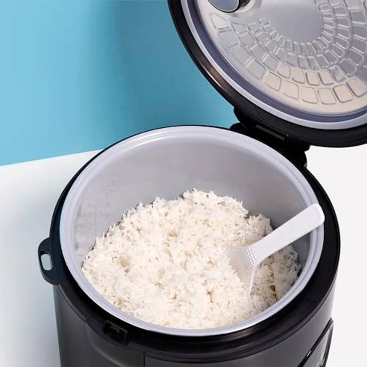 REISHUNGER Reiskocher & Dampfgarer mit Keramikbeschichtung, Schwarz, 1,8L - bis zu 10 Portionen - Schnelle Zubereitung ohne Anbrennen - Mit Warmhaltefunktion inkl. Dämpfeinsatz, Löffel & Messbecher – Bild 4
