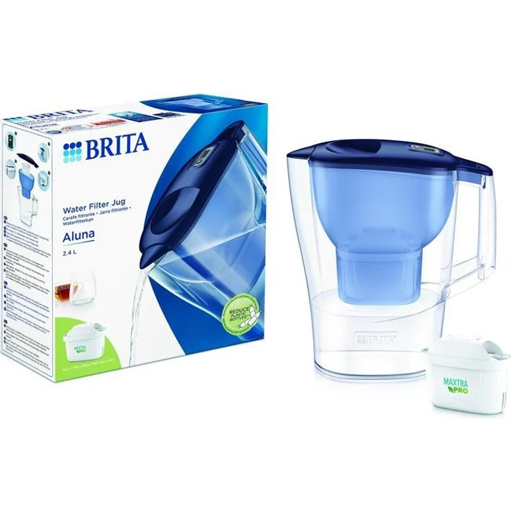 Brita Filtrationskrug Aluna 2,4l, Wasserfilterkanne mit einfachem Filtermechanismus, Blau