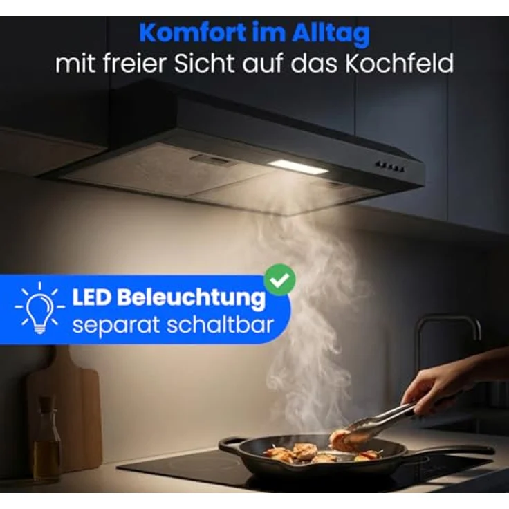 Bomann® Dunstabzugshaube DU 7613, 60 cm Unterbauhaube für Umluft und Abluft, LED-Beleuchtung, schwarz – Bild 5