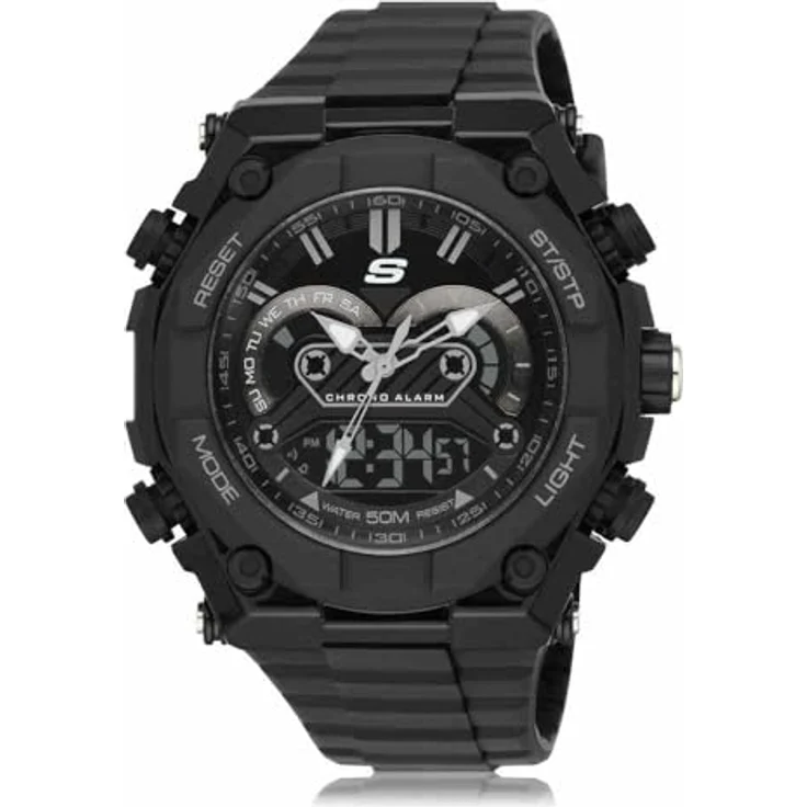 Skechers SR1042 Herren Analog Quarz Uhr, 50mm Gehäuse, schwarzes Zifferblatt, Polyurethan-Armband, wasserdicht bis 50m – Bild 3