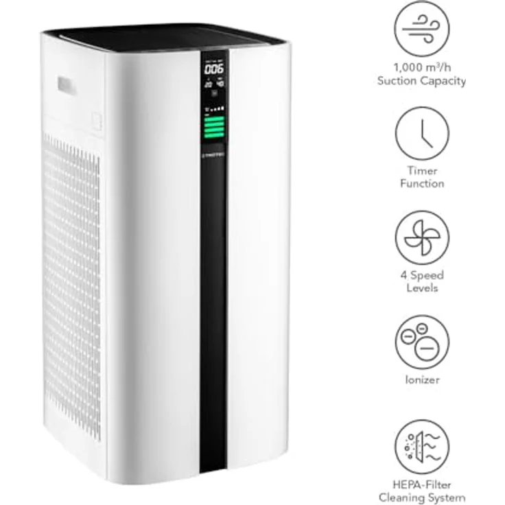 TROTEC AirgoClean 350 E, HEPA Luftreiniger für Allergiker, 1.000 m³/h, geeignet für Räume bis 120 m², 99,97% Partikelentfernung – Bild 2