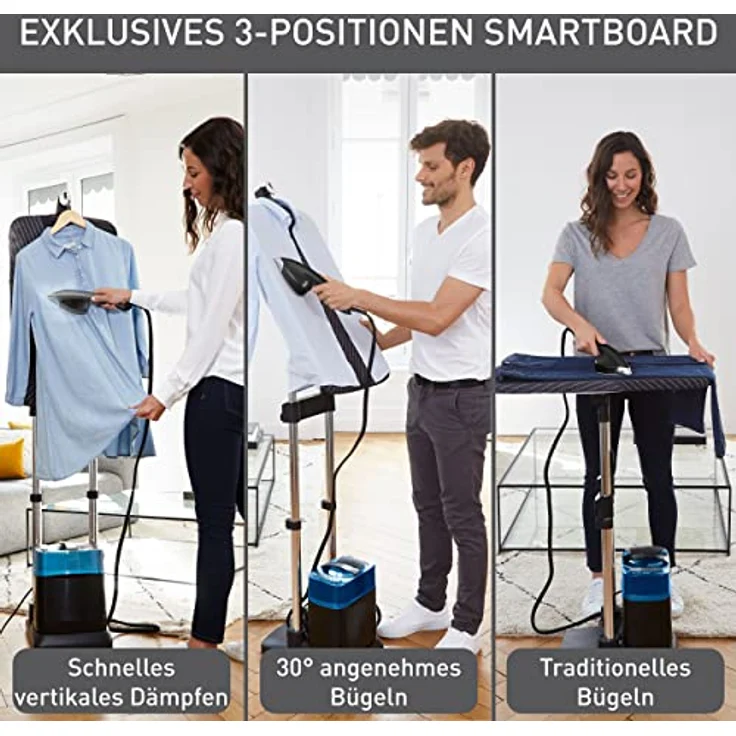 Tefal QT2022 Ixeo Power All-In-One Dampfglätter | inkl. 3-Positionen Smart Board | 5,8 bar Dampfdruck | Hochdruckdampf-Technologie | 200 g/Min. extra Dampfstoß | erfrischt & desinfiziert | Schwarz – Bild 3