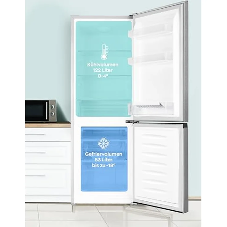 Heinrich´s Kühlgefrierkombination 175Liter, LED Innenraumbeleuchtung, leise 39dB, (inox) – Bild 4