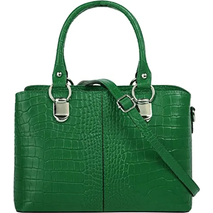 Cluty Umhängetasche, echt Leder im Kroko-Design, Made in Italy, abnehmbarer Schultergurt, 2-geteiltes Hauptfach
