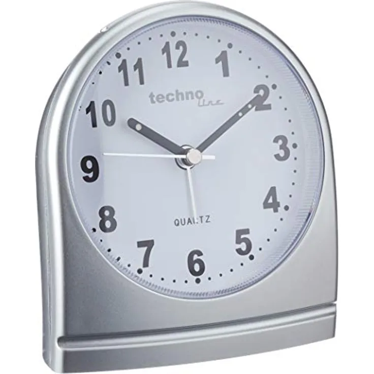 Technoline Quarzwecker Modell SL, silber, analog, schleichender Sekundenzeiger, Belecuhtung, nachtleuchtende Zeiger, 95 x 56 x 110 mm