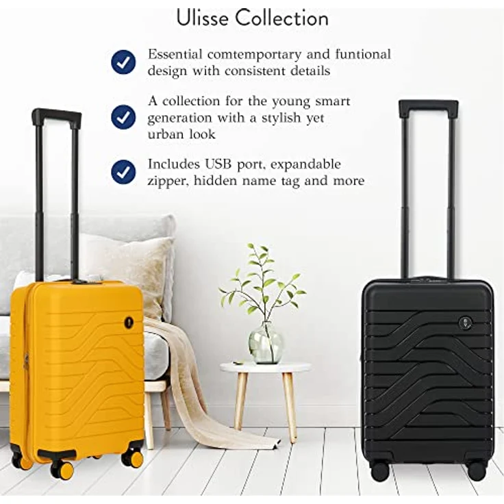 Bric's Hartschalen-Trolley Erweiterbar, Kollektion Ulisse B|Y, 4-Rollen-Koffer, Widerstandsfähig und Ultraleicht, USB-Anschluss, Integriertes TSA-Schloss, Maße: 37x55x23/27, Schwarz – Bild 4