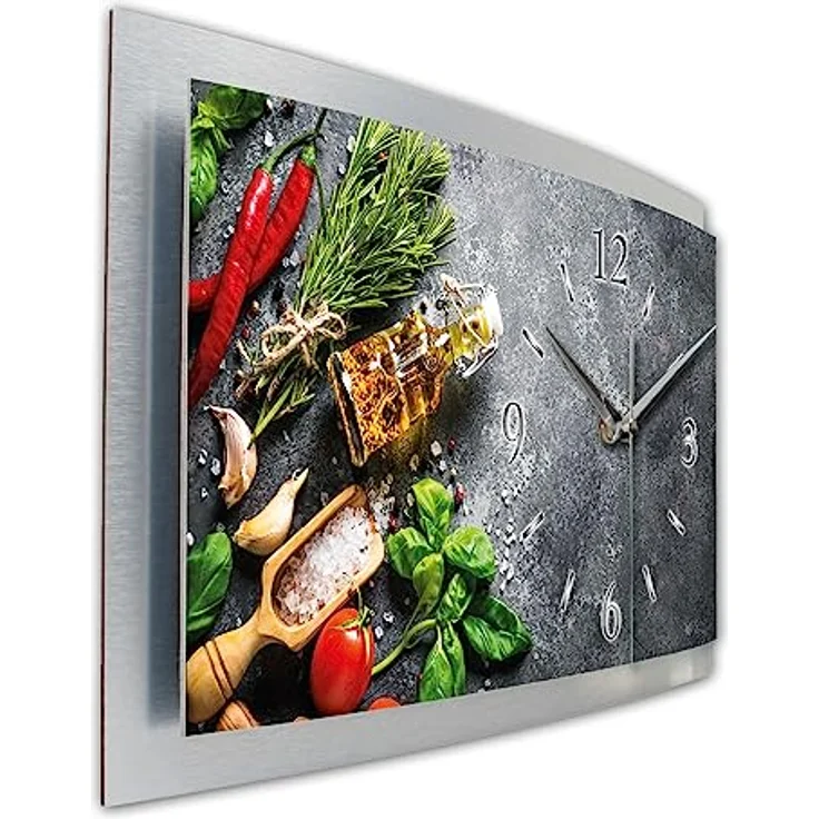 Kreative Feder Frische Küche Wanduhr 3D XXL Designer leise Funk Motiv Funkuhr Wandbild modernes Design WAA119FL (50x30 cm leise Funkuhr) in gebürstetem Alu-Verbund – Bild 2