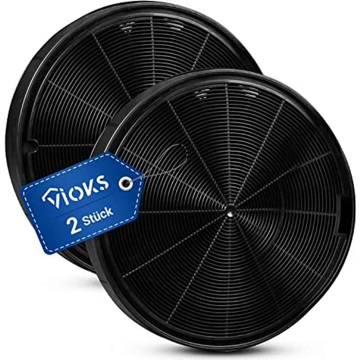 VIOKS 2x Aktivkohlefilter für Dunstabzugshauben, Rundfilter mit 196 mm Durchmesser, Ersatz für AEG, Bosch, Faber und Whirlpool