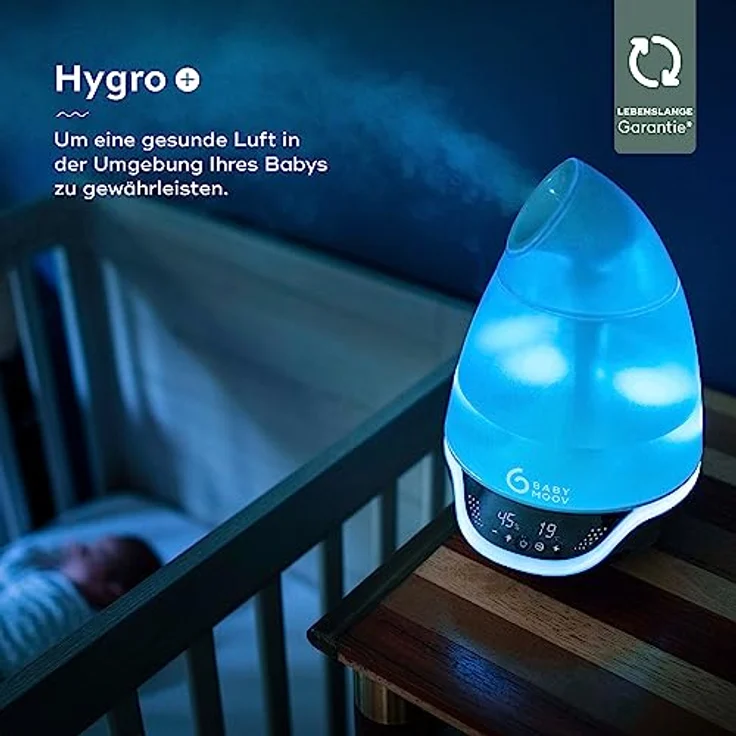 Babymoov Hygro Plus, digitaler Luftbefeuchter mit Nachtlicht (7 Farben), automatische Feuchtigkeitsregelung, Vernebler für ätherische Öle – Bild 2