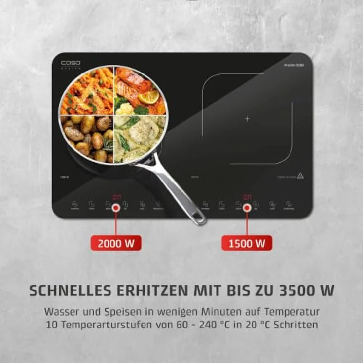 CASO ProSlim 3500, Induktionskochfeld mit 10 Leistungsstufen bis 3.500 Watt, ganz in Glas, schwarz – Bild 3