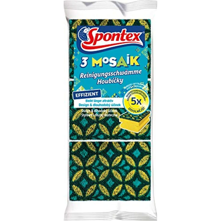Spontex Reinigungsschwamm Mosaik, Scheuerschwamm mit Anti-Fussel-Technologie und praktischer Griffleiste, 3er Pack – Bild 2