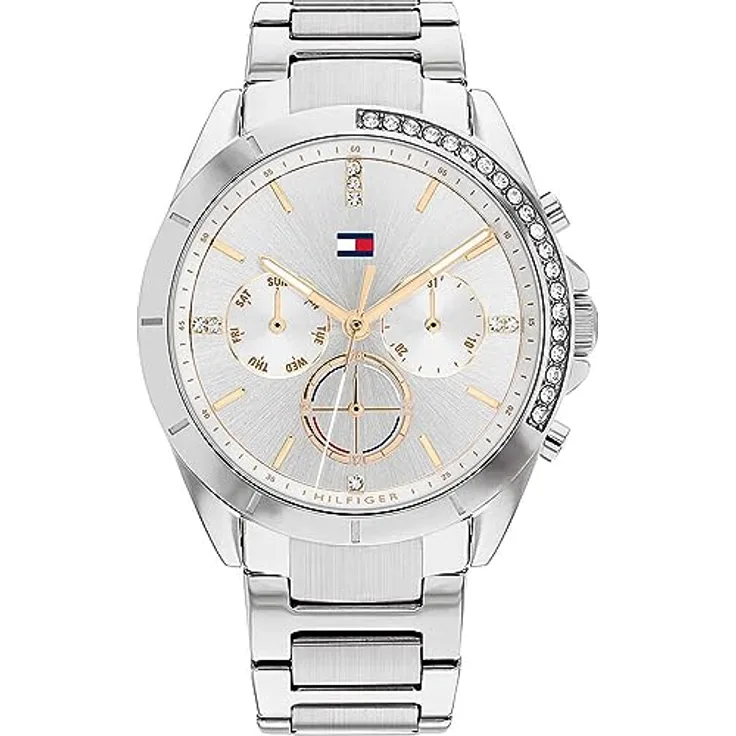 Tommy Hilfiger Multi Zifferblatt Quarz Uhr für Damen mit Silbernes Edelstahlarmband - 1782384