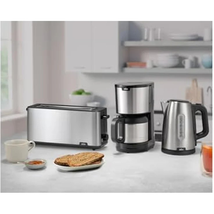 Braun Toaster PurShine HT 1610 BK, 25cm Brot Schlitz, 8 Bräunungsgrade, Aufwärm- & Auftaufunktion, Brötchenaufsatz, Krümelfach, 1030W, Schwarz – Bild 5