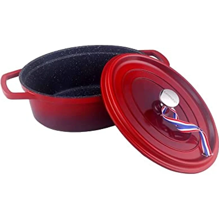 Kamberg 0008191 – Schmortopf 30 cm Durchmesser, oval, rot geflammt – Aluminiumguss – Beschichtung in Steinoptik – Für alle Herdarten, auch Induktion – PFOA‑frei, Aluminium – Bild 2