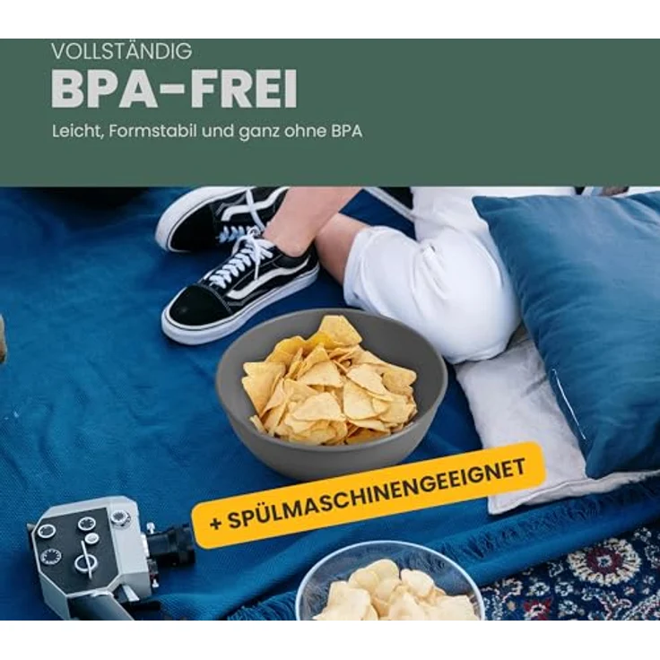 Pro Home 4er Pack Kunststoff Schüssel Plastikschüssel - BPA Frei - Spülmaschinenfest - (Ø25,5cm / Grau) Bruchfester PP - Salatschüssel Rührschüssel Schüssel – Bild 3