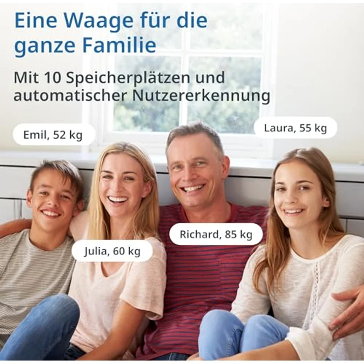 ADE Digitale Körperfettwaage bis 200 kg | Personenwaage mit Körperfettanalyse, BMI, Muskelmasse, Körperwasser, Gewicht, BMR | Körperwaage mit Benutzererkennung | weiß – Bild 4