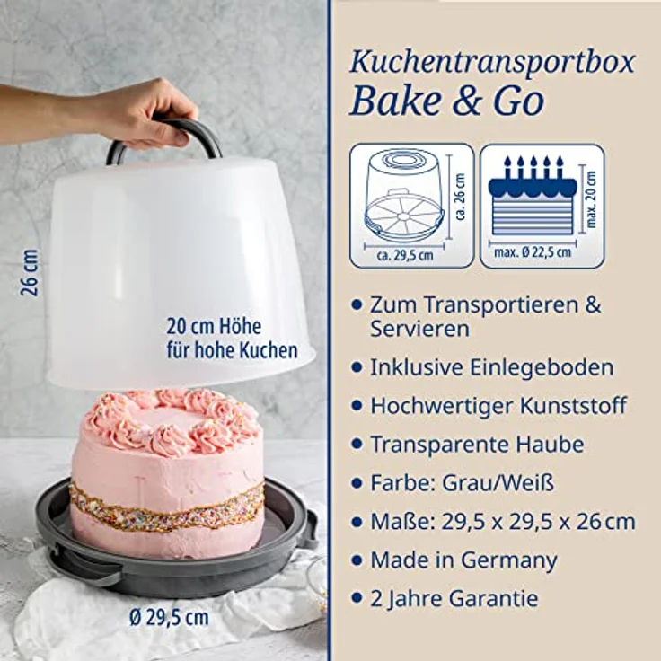 Dr. Oetker Transportbox für Kuchen extra hoch – Runde Tortentransportbox mit Einlegeboden – Platz für 20 cm hohe Kuchen und Torten – Bild 3