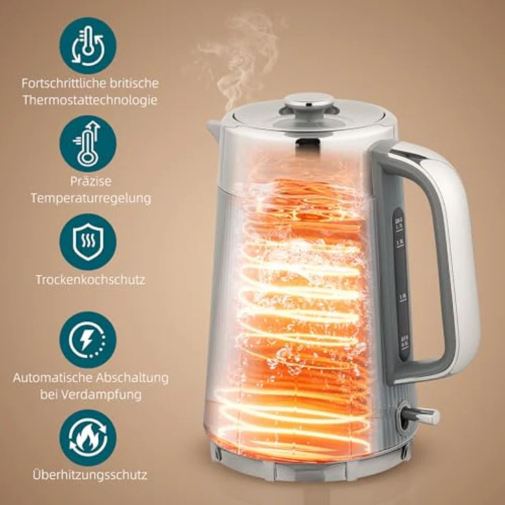 HOMCOM Wasserkocher-Toaster Set, 1,7L Wasserkocher und 4-Scheiben-Toaster in Grau/Silber, mit Thermostat und 7 Bräunungsstufen – Bild 3